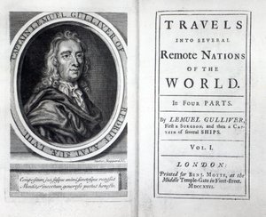 Jonathan Swift Gullivers utazásainak előlapja és címlapja, 1726 alkotó: English School