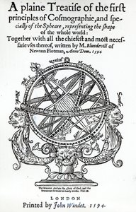 Homlokkép Thomas Blundeville 1594-ben kiadott A Plain Treatise of the First Principles of Cosmographie című könyvéből alkotó: English School