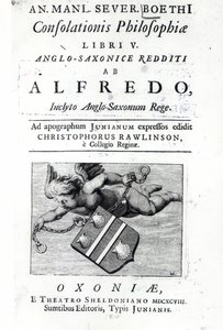 Frontispiece Christopher Rawlinsonnak Nagy Alfréd Boethius De Consolationis Philosophiae 1698-as kiadásának fordítása (nyomtatott) alkotó: English School