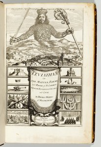 A malmesburyi Thomas Hobbes (1588-1679) előlapja a „Leviathan, avagy egy közös gazdagság anyaga, formája és hatalma, egyházi és polgári hatalma” című művéhez alkotó: English School