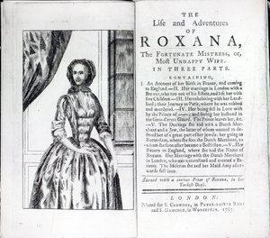 Címlap Roxanához, Daniel Defoe szerencsés úrnője, 1765-ben megjelent kiadás (nyomtatott) alkotó: English School