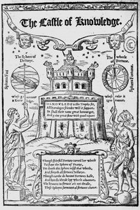 Robert Recorde előlapja a Tudás kastélyához, 1556 alkotó: English School