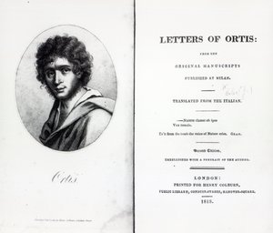 Niccolo Ugo Foscolo előlapja Ortis leveleihez, 1818-ban megjelent kiadás alkotó: English School
