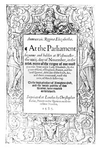 Erzsébet királynő 1584. november 23. és 1585. március 24. között tartott parlamenti beszámolójának előképe, Christopher Barker, 1585. alkotó: English School