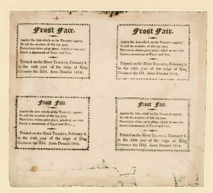 1814-es fagyvásár. Jégre nyomtatott szuvenírek alkotó: English School