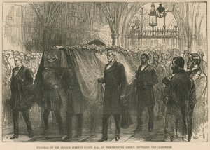 A néhai Sir George Gilbert Scott (RA) temetése a westminsteri apátságban, a kolostorokba lépve alkotó: English School