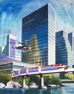 Futurisztikus egysínű sínpálya és helikopter alkotó: English School