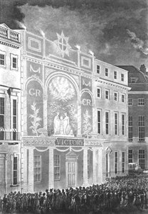 Gyülekező a Portman Square-en, hogy megnézze a Nagy-Britannia és Franciaország közötti béke megvilágítását, 1806 alkotó: English School