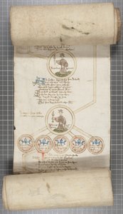 Anglia királyainak genealógiai tekercs, 1440-79 körül (toll és tinta pergamenen) alkotó: English School