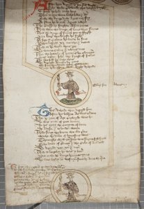 Anglia királyainak genealógiai tekercs, 1440-79 körül (toll és tinta pergamenen) alkotó: English School
