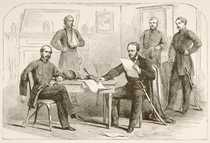 Joseph Eggleston Johnston tábornok átadja a hadsereget Tennessee-nek William Tecumseh Sherman tábornoknak (litho) alkotó: English School