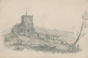 Általános nézet egy templomról és a temetőről Brightonban alkotó: English School