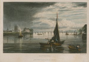 Általános nézet a hajókról a Temzén Battersea-n alkotó: English School