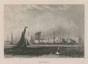 Általános nézet a hajókról a Temzén, Blackwallnál alkotó: English School