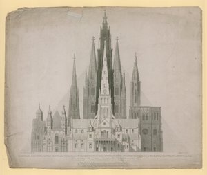 A londoni St Pauls-katedrálisok nyugati frontjának geometriai domborzatai (a tűz előtt) ... és az egyiptomi nagy piramis egy léptékben alkotó: English School