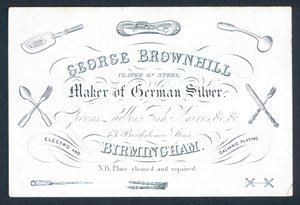 George Brownhill, német ezüst gyártó, kereskedelmi kártya alkotó: English School