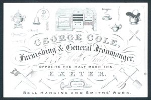George Cole, lakberendezési és általános vaskereskedő, kereskedelmi kártya alkotó: English School