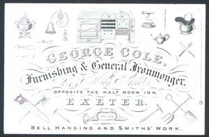 George Cole, lakberendezési és általános vaskereskedő, kereskedelmi kártya alkotó: English School