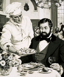 George Crum, a burgonya ropogós feltalálója bemutatja alkotását alkotó: English School