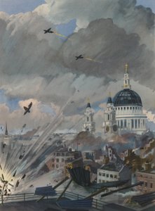 Német V-1-es bombák London felett, II. világháború alkotó: English School