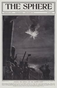 A német Zeppelin léghajót lángba borították Norfolk partjainál, I. világháború, 1916. november 28. (litho) alkotó: English School