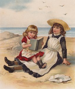 Lányok olvasnak a tengerparton (kromolito) alkotó: English School