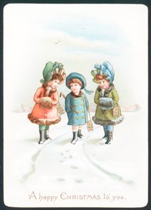 Lányok séta a hóban, karácsonyi kártya alkotó: English School