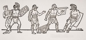 Gladiátorok, egy pompeji falfestményről, illusztráció H.G. Wells Történelem körvonalaiból, I. kötet, 1820-ban alkotó: English School