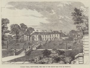 Glossop Hall, Derbyshire, Őkegyelme, Norfolk hercegének székhelye (metszet) alkotó: English School