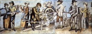 A vásárra menés, egy késcsiszoló és kereskedők és nők részlete, 1815 körül (wc gouache papírral) (lásd még: 107509 és 107510) alkotó: English School