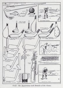 Golf, a játék berendezése és részletei (litho) alkotó: English School