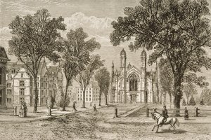 Gore Hall, Harvard Egyetem 1870 körül, a Religious Tract Society által kiadott „American Pictures”-ből, 1876 alkotó: English School