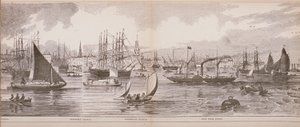Londoni Nagy Panoráma, a Temze felől, Shadwell felé nézve, East India Docks és Limehouse, 1849 (fametszet) alkotó: English School