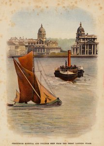 A greenwichi kórház és főiskola a kompkikötőből (színes lithó) alkotó: English School