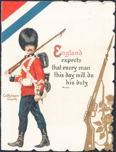 Üdvözlőlap a Coldstream Guards katonájával alkotó: English School