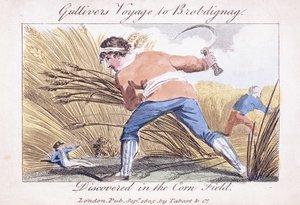 Gulliver utazása Brobdingnagba, felfedezték a kukoricatáblán, 1805 alkotó: English School