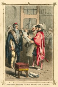 Guttenberg, Schoeffer és Fust, a nyomtatás (színes litho) feltalálói alkotó: English School