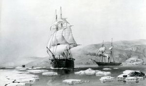 A HMS Assistance és a Pioneer kitörése a téli negyedből 1854-ben (litográfia) alkotó: English School