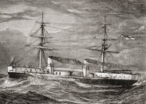 A Brit Királyi Haditengerészet HMS Inflexible, Invincible Class csatacirkálója, illusztráció a Saját magazinból, a Children
