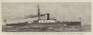 A HMS "Trafalgar", a brit haditengerészet legnagyobb vaskalapácsa, szeptember 20-án indult Portsmouthban (metszet) alkotó: English School