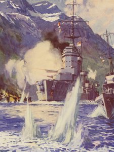 HMS Warspite Norvégia partjainál alkotó: English School