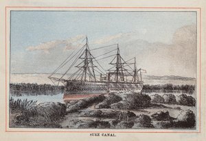 HM indiai csapatszállító hajó: Szuezi-csatorna (színes metszet) alkotó: English School