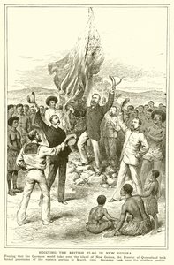 H. M. Chester, queenslandi bíró a brit zászló felvonásakor Új-Guineában, 1883. március alkotó: English School