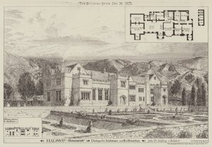 Halsway, Somersetshire, Tervezés kiegészítéshez és helyreállításhoz (metszet) alkotó: English School
