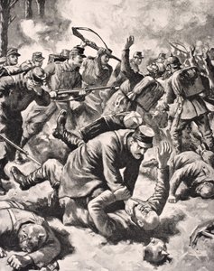 Kézi harc német és nyugati katonák között, a „The War Illustrated deLuxe” című filmből, amely Londonban jelent meg, 1916 alkotó: English School