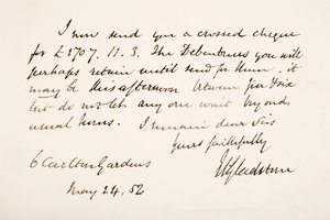 William Eward Gladstone kézírása és aláírása, 1852 alkotó: English School