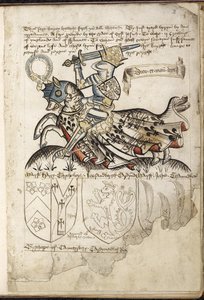 Harley 2169 f. 3 VI. Henrik lóháton, Címerek VI. Henrik idejében (vellum) alkotó: English School