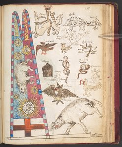Harley 4632, f.242, III. Richard transzparense a Bosworth-nél, valamint Yorkista napfény (persely) alkotó: English School
