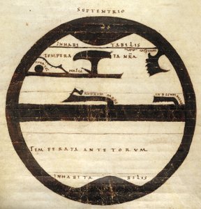 Harley MS 2772 f. 70v, Diagrammatic Zonal World Map, c.1050 (tinta és tempera pergamenen) alkotó: English School