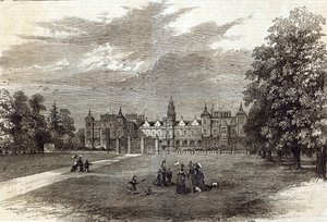Hatfield House, Salisbury márki székhelye, a „The Illustrated London News”-ból, 1874. július 11. (metszet) alkotó: English School